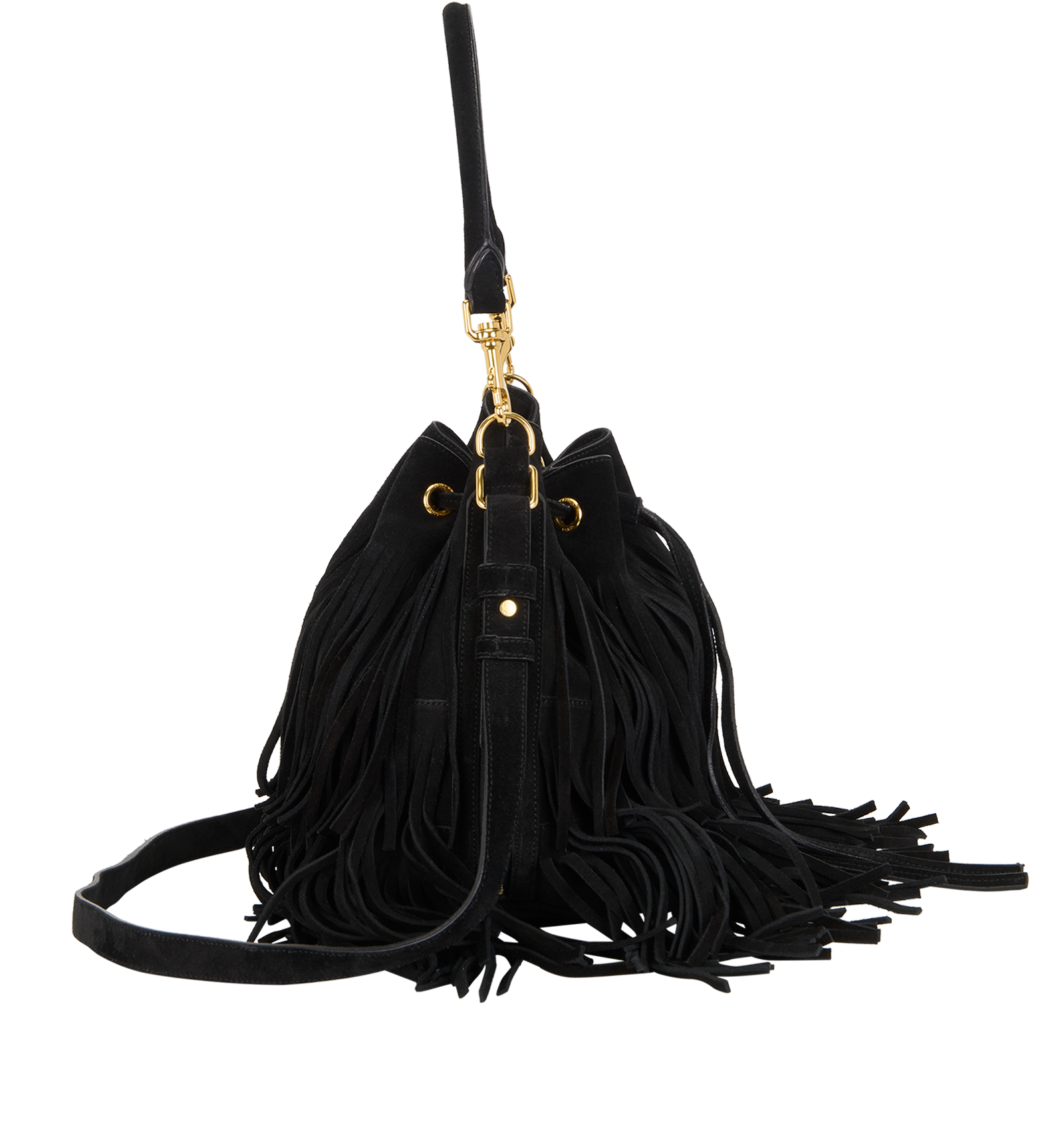 Fringed Bucket Top Handle/Crossbody, &pound;595, Handbags, Black, Suede, Side view